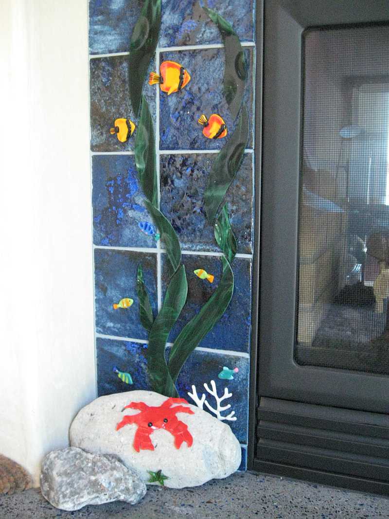 A view of the left side of the Glass Fireplace